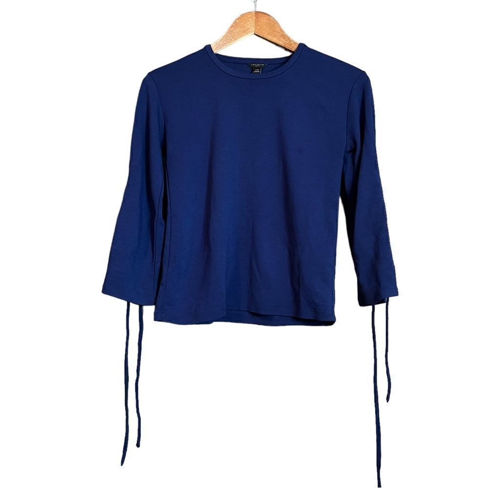 Ann Taylor blue‎ 3/4 sleeve top with sleeve ties